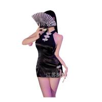 Sultry Lace Cheongsam Sleepwear Set for Women - Sexy Open-Side Backless Costume Outfit thumbnail