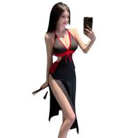 Suoqing Black Sheer Cheongsam Lingerie Set - High-Slit Erotic Role Play Outfit for Couples thumbnail