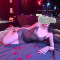 Suoqing Sexy V-Neck Low-Cut Lace Sheer Slip Dress with Full Rhinestone Embellishment thumbnail