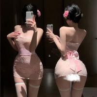 SUQING Sexy Kimono-Style Lingerie Set – Tight Crop Top & Ultra-Short Butt-Revealing Skirt Outfit thumbnail