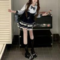 Sweet Lace Doll Collar Bow Dress for Women – American Preppy Style Spring Fall A-Line Waist-Cinching Mini Dress thumbnail