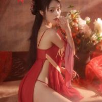 Tang Dynasty Style Sexy Sleepwear Set – Sheer Hanfu-Inspired Silk Nightgown with Traditional DUDOU Top thumbnail
