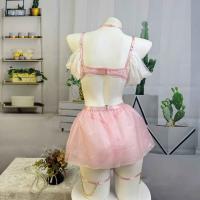 TEMU European and American Style Pure & Playful Floral Mesh Mini Skirt - Sexy Roleplay Lingerie Set for Women thumbnail