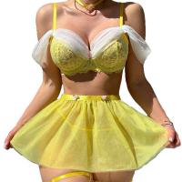 TEMU European and American Style Pure & Playful Floral Mesh Mini Skirt - Sexy Roleplay Lingerie Set for Women thumbnail