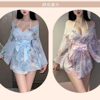 Tokyo Shinto Maiden Kimono Robe - Sweet Bow Sexy Floral Sleepwear, Sheer Chiffon Lingerie Robe thumbnail