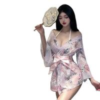 Tokyo Shinto Maiden Kimono Robe - Sweet Bow Sexy Floral Sleepwear, Sheer Chiffon Lingerie Robe thumbnail