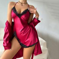 Trendy Europe and America-Inspired Lace Trim Sleep Dress & Robe Set for Women – Sexy Sleeveless Nightgown with Matching  thumbnail