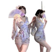 Vacation-Style Sheer Kimono Robe with Butterfly Print – Flirty Lace-Up Sleepwear & Seductive Lingerie Set for Women thumbnail