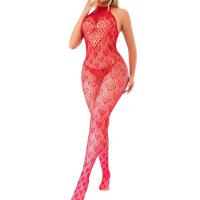 Valentine's Heart Rhinestone Bodysuit - Sheer Mesh Open-Crotch Lace-Up Corset Top & Fishnet Stockings Set thumbnail