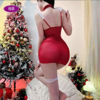 Velvet New Year Bunny Costume Set - Sexy & Cute Lace-Trimmed Bodysuit with Ties, Tempting Sleep Dress thumbnail