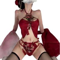 Vintage Chinese Belly Dance Bodice Set - Embroidered Lace Cheongsam Wrap with Tassels & Sheer Cutouts thumbnail