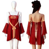 Vintage Chinese Court-Style Lingerie Set – Peony & Hanfu-Inspired Silk Robe with Veil and Sheer Tang Dynasty Skirt thumbnail