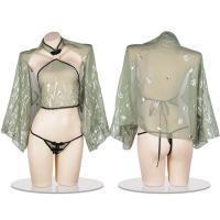 Vintage Chinese Hanfu Chemise Set - Gold Foil Print Chiffon Sexy Sleepwear & Lingerie Ensemble thumbnail