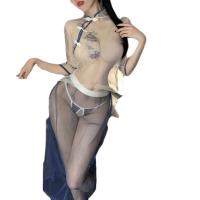 Vintage Chinese-Inspired Lace Cheongsam Lingerie Set - Sheer Mesh Retro Hanfu Costume for Women thumbnail