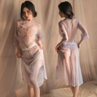 Vintage Chinese-Inspired Lace See-Through Qipao Lingerie Set – Seductive Modern Hanfu Costume for Women thumbnail