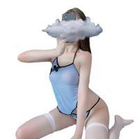 Vintage Chinese-Inspired Lingerie Set - Sheer Cheongsam Bodysuit with Open-Crotch Dongdou & Mesh Corset Outfit thumbnail