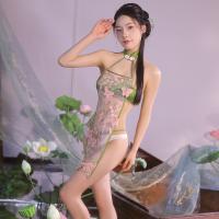 Vintage Chinese Style Lace Belly Dance Bodice Set - Seductive Sheer Silk Qipao Costume for Role Play & Cosplay thumbnail