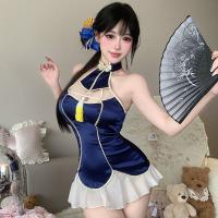 Vintage Chinese-Style Lace Cheeky Cheongsam Lingerie Set - Backless Seductive Sleepwear & Roleplay Outfit thumbnail
