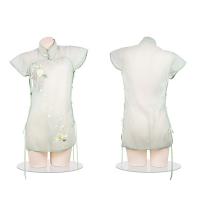 Vintage Chinese Qipao Lingerie Set - Sheer Retro Floral Embroidered Sleepwear with High Slit & Mandarin Collar thumbnail