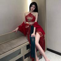 Vintage Chinese-Style Sexy Bodice Set with Sheer Mesh & Ties - Lingerie Sleepwear Ensemble for Women thumbnail