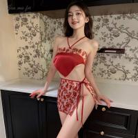 Vintage Floral Print Sexy Halter Top Bodysuit - Retro Allure Lingerie for Women thumbnail
