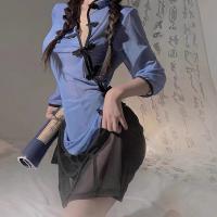 Vintage-Inspired Lace-Trimmed Cheongsam Sleepwear Set - Sexy Split-Hem Silk-Look Nightdress for Women thumbnail