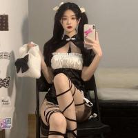 Vintage-Inspired Sexy Lingerie Set - Retro Chinese Qipao Short Sleeve Split Dress, Seductive Uniform Style thumbnail