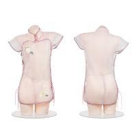 Vintage Lace Cheongsam Set - Retro High-Neck Sheer Floral Embroidered Lingerie Outfit with Side Slit & Tie Details thumbnail