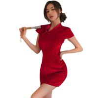 Vintage Velvet Split-Back Erotic Lingerie Set - Seductive Qipao-Inspired Bedroom Costume Outfit thumbnail