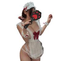 White Maid Costume Lingerie Set – Busty-Free Seductive Sleepwear with Open-Crotch Design for Women thumbnail