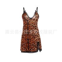 Women's Deep V Lace Slit Leopard Print Lingerie Set - Seductive Sleep Dress & Matching Set, Plus Size Pure Desire Nightw thumbnail