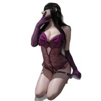 Women's Lace Bodysuit with Bow Detail - Sheer Sexy Open-Crotch Intimate Outfit for Date Night thumbnail
