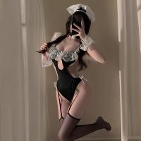 Women's Lace Sensual Babydoll Bodysuit - Sexy Maid Outfit with Hidden Snap Closure, Pure & Tempting Lingerie Set thumbnail