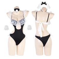 Women's Lace Sensual Babydoll Bodysuit - Sexy Maid Outfit with Hidden Snap Closure, Pure & Tempting Lingerie Set thumbnail
