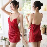 Women's Open-Back Lace Deep V Sheer Sexy Lingerie Sleepwear Set - Seductive Nightgown & Robe thumbnail