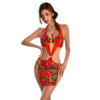 Women's Retro Chinese Floral Bodysuit - Busty Halter Cheeky Set for Christmas & Lunar New Year thumbnail