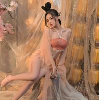 Women's Seductive Silk Sleepwear Set - Chinese Hanfu-Inspired Lace Bodice & Matching Bottoms, No-Remove Lingerie thumbnail