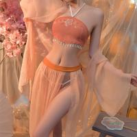 Women's Seductive Silk Sleepwear Set - Chinese Hanfu-Inspired Lace Bodice & Matching Bottoms, No-Remove Lingerie thumbnail