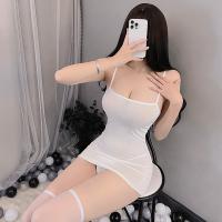 Women's Sensual Fairy-Themed Ice Silk Slip Dress with Backless Design & Maid-Inspired Striped Set thumbnail