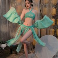 Women's Sensual Hanfu-Inspired Lace Chemise Set - Sheer Chiffon Bodysuit with Halter Neck, Boho-Chic Lingerie thumbnail