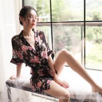 Women's New Sensual Sheer Chiffon Sleepwear Set - Japanese Kimono-Inspired Lingerie Outfit, Plus Size Temptation Ensembl thumbnail