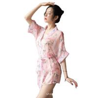 Women's New Sensual Sheer Chiffon Sleepwear Set - Japanese Kimono-Inspired Lingerie Outfit, Plus Size Temptation Ensembl thumbnail
