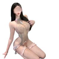 Women's Sexy Lace Bodysuit - Sheer Mesh Push-Up Thong Bodysuit with Open-Crotch Design for Small Bust thumbnail