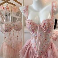 Women's Sexy Lace Bra Set - Push-Up Floral Corset Top with Padded Cups & Waist-Cinching Design thumbnail