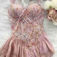 Women's Sexy Lace Bra Set - Push-Up Floral Corset Top with Padded Cups & Waist-Cinching Design thumbnail