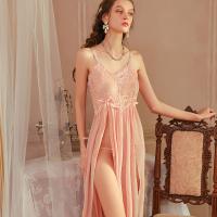 Women's Sexy Lace Mesh Sleep Dress with Open Chest & High Slit – Elegant Sheer Slip Gown thumbnail
