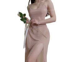 Women's Sexy Lace Sheer Nightgown Set - Transparent Mesh Slip Dress & Matching Bralette for Romantic Nights thumbnail