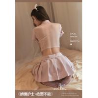 Women's Sexy Nurse Costume Set - Sweet Sheer Crop Top & Pleated Skirt Uniform Outfit for Role Play & Cosplay thumbnail