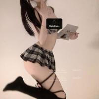 Women's Sexy School Uniform Lingerie Set - Cute Pure-Temptation JK Style Bedroom Outfit with Sheer Top & Skirt thumbnail