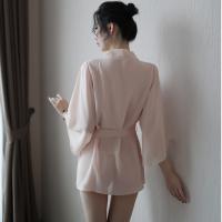Women's Sexy Sheer Lace Sleepwear Set – Transparent Satin Sleep Robe & Matching Nightgown with Boyfriend Shirt Style thumbnail